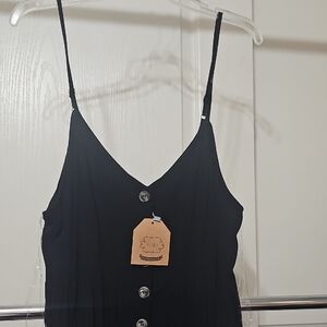 Kori Black Spaghetti Strap Dress with Buttons